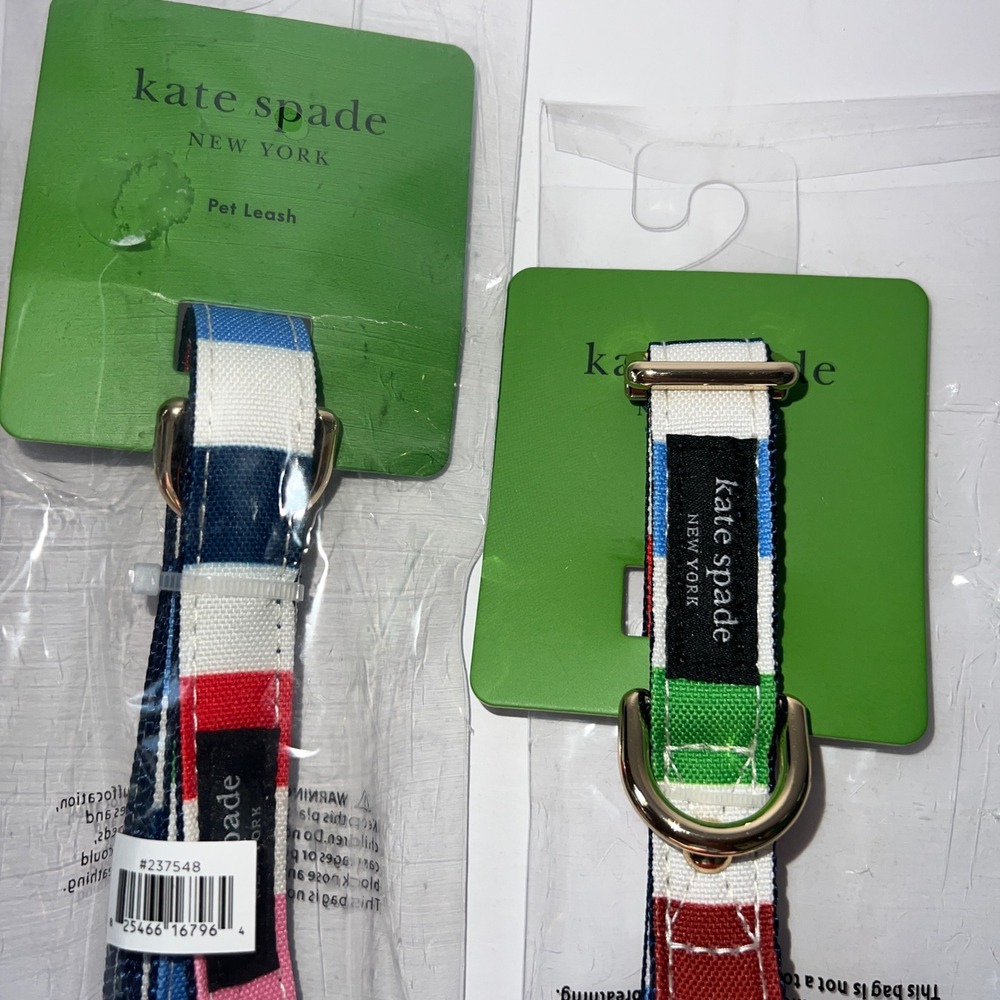 Kate Spade Adventure Stripe Dog Collar & Leash Set NEW Multicolor Gold Hardware